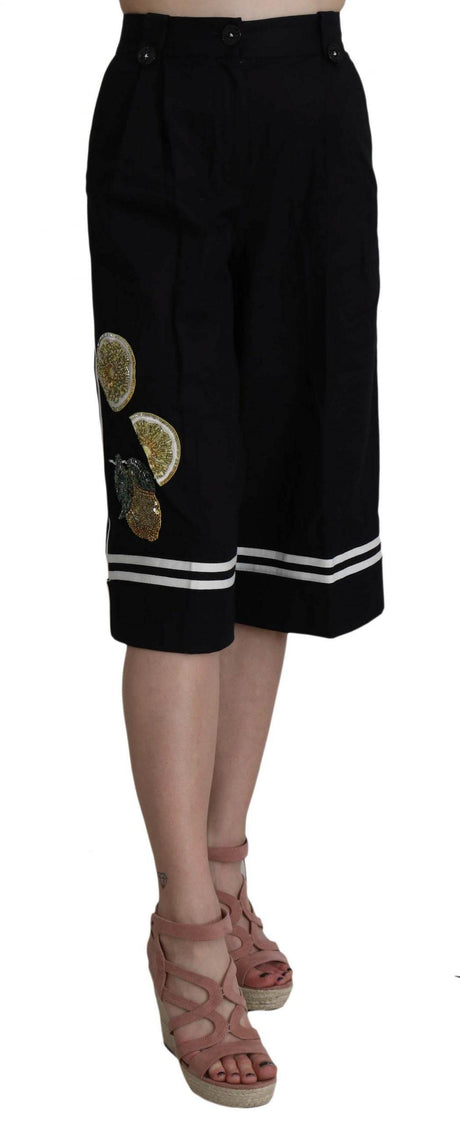 Dolce & Gabbana Black Cotton Cropped Embellished Pants - Hilstor