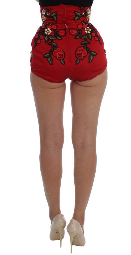 Dolce & Gabbana Red Silk Roses Sicily Shorts - Hilstor