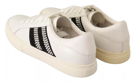 Marc Jacobs White Leather Crystal Embellished Sneakers Shoes - Hilstor
