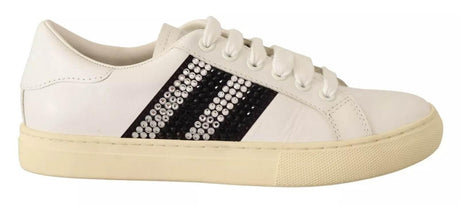 Marc Jacobs White Leather Crystal Embellished Sneakers Shoes - Hilstor