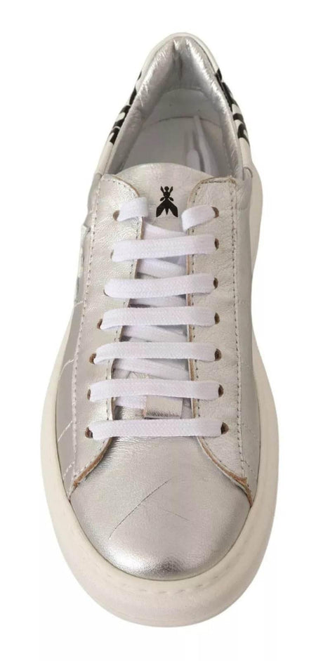 Patrizia Pepe Silver Full Grain Leather Lace Up Sneakers Shoes - Hilstor