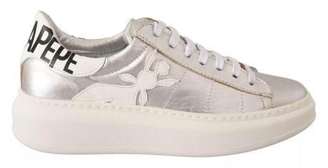 Patrizia Pepe Silver Full Grain Leather Lace Up Sneakers Shoes - Hilstor