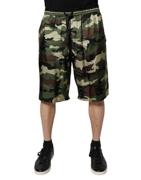 Dolce & Gabbana Multicolor Camouflage Silk Mid Waist Bermuda Shorts - Hilstor