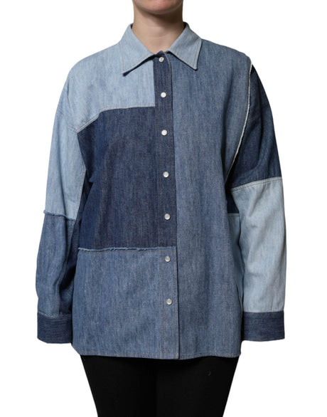 Dolce & Gabbana Blue Cotton Button Up Collared Long Sleeve Top - Hilstor