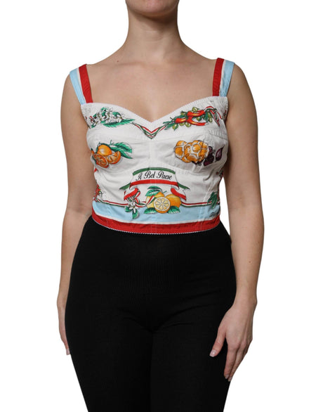 Dolce & Gabbana White Vegetable Print Sweetheart Cropped Top - Hilstor