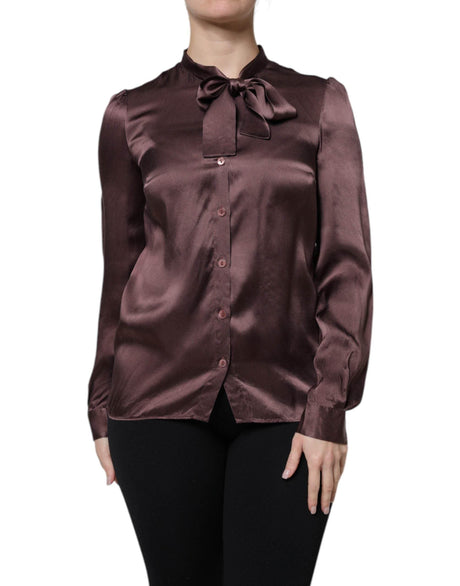 Dolce & Gabbana Brown Ascot Collar Long Sleeve Blouse Top - Hilstor