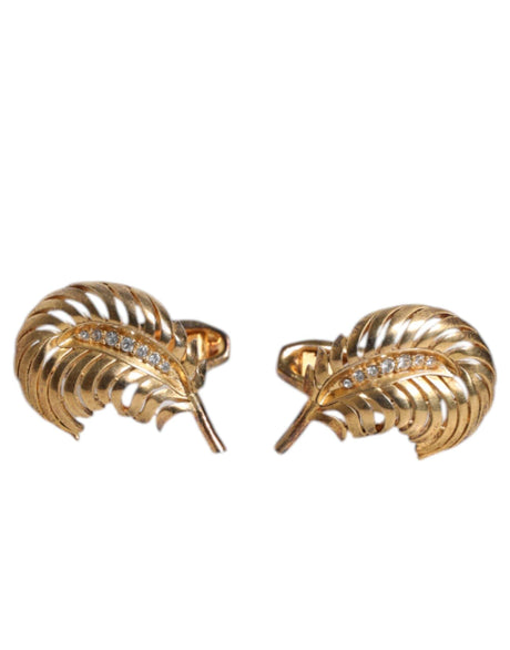 Dolce & Gabbana Gold 925 Sterling Silver Crystal Leaf Accessory Cufflink - Hilstor