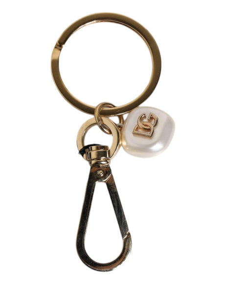 Dolce & Gabbana Chic Gold Brass Faux Pearl Letter Charm Keyring Keychain - Hilstor