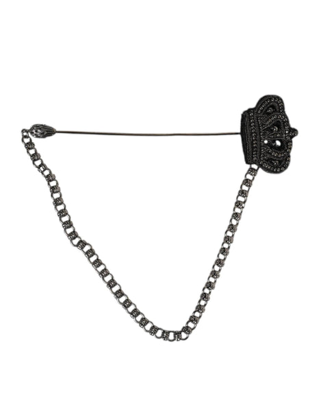 Dolce & Gabbana Silver Tone Brass Crown Chain Women Brooch Lapel Pin - Hilstor