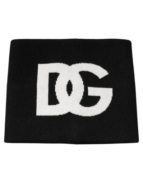 Dolce & Gabbana Black Cashmere DG Logo Square Handkerchief Scarf - Hilstor