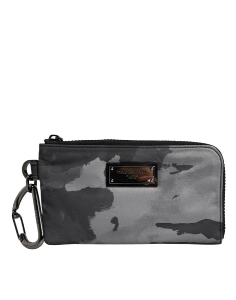 Dolce & Gabbana Black Gray Camouflage Logo Plaque Keyring Pouch Bag - Hilstor