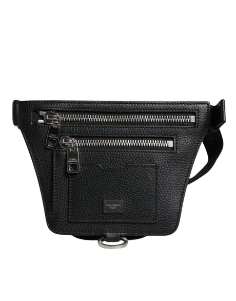 Dolce & Gabbana Black Calfskin Logo Plaque Belt Waist Men Fanny Pack Bag - Hilstor