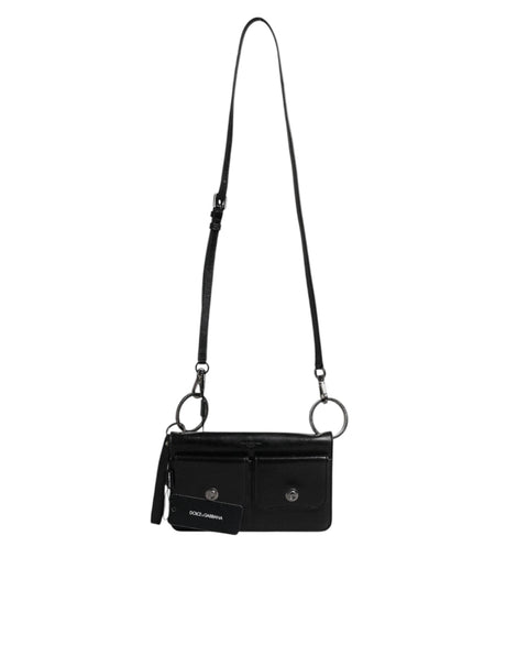 Dolce & Gabbana Black Leather Logo Purse Shoulder Crossbody Bag - Hilstor