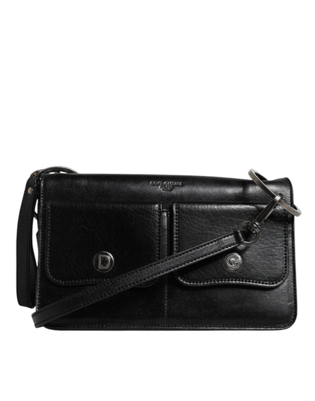 Dolce & Gabbana Black Leather Logo Purse Shoulder Crossbody Bag - Hilstor