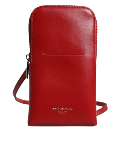 Dolce & Gabbana Red Leather Purse Phone Sling Crossbody Neck Strap Bag - Hilstor
