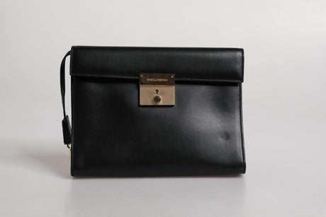Dolce & Gabbana Black Leather Logo Plaque Document Briefcase Bag - Hilstor