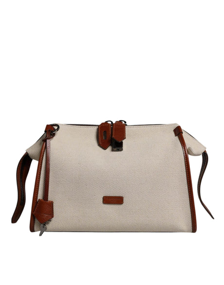 Dolce & Gabbana Beige Brown Cotton Leather Duffle Shoulder Bag - Hilstor