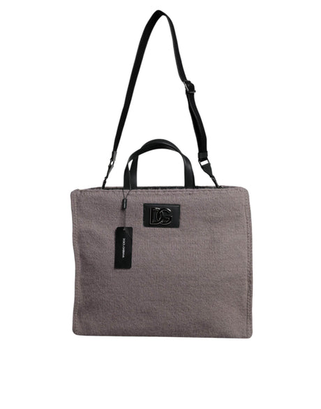 Dolce & Gabbana Grey Alpaca Wool Logo Plaque Tote Shoulder Bag - Hilstor