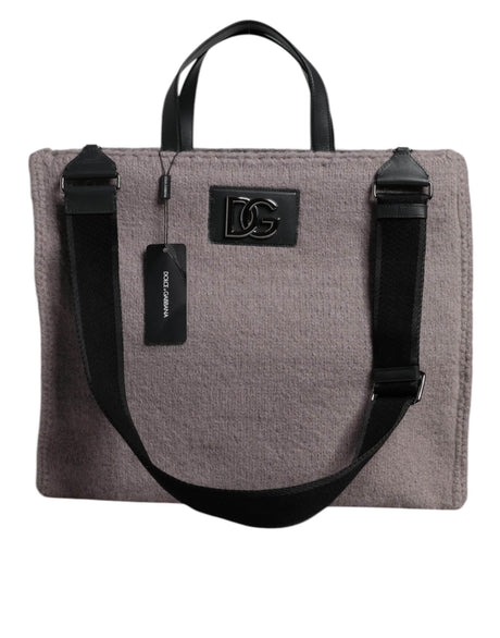 Dolce & Gabbana Grey Alpaca Wool Logo Plaque Tote Shoulder Bag - Hilstor