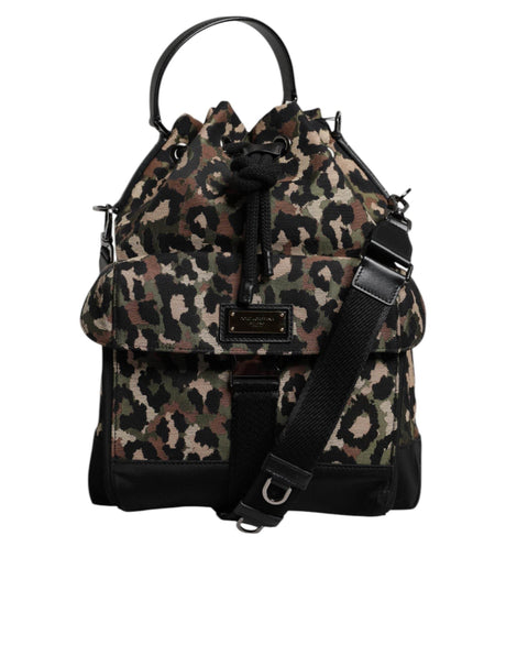 Dolce & Gabbana Multicolor Leopard Cotton Shoulder Bucket Bag - Hilstor