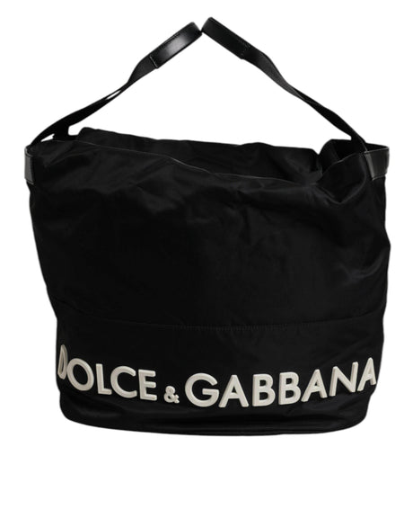 Dolce & Gabbana Black Nylon White Iconic Logo Shoulder Bucket Bag - Hilstor