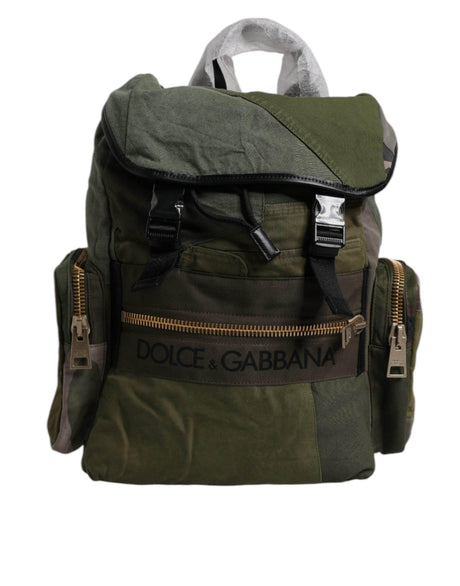 Dolce & Gabbana Military Green Patchwork Travel Backpack Bag - Hilstor