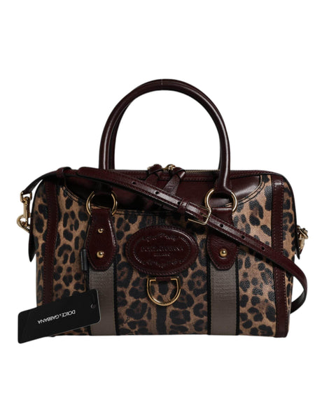 Dolce & Gabbana Brown Leopard Leather Shoulder Strap Duffle Bag - Hilstor