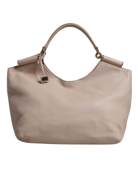 Dolce & Gabbana Light Pink Deer Leather Logo Plaque Tote Top Handle Bag - Hilstor
