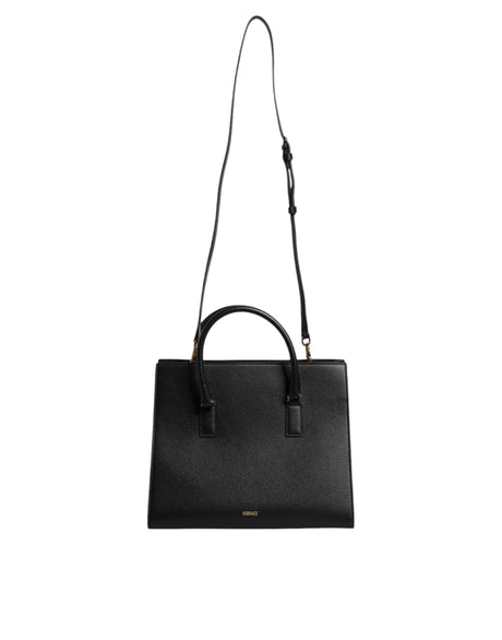 Versace Black Large Leather Top Handle Shoulder Crossbody Bag - Hilstor