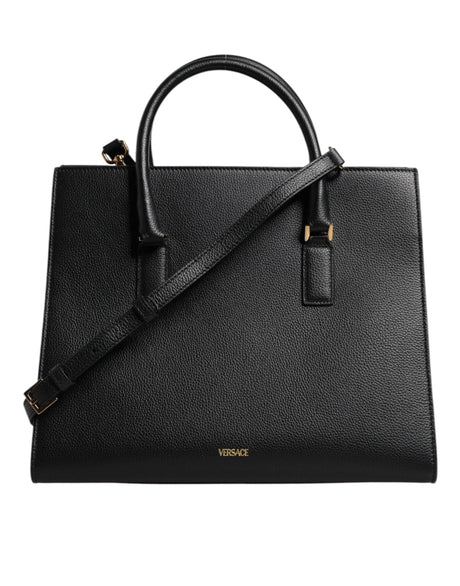 Versace Black Large Leather Top Handle Shoulder Crossbody Bag - Hilstor