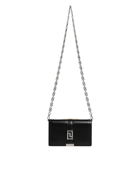 Versace Black Calfskin Leather Chain Strap Shoulder Crossbody Bag - Hilstor
