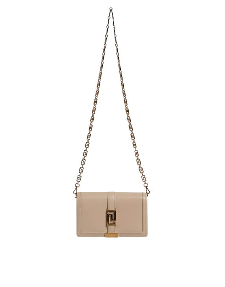 Versace Beige Gold Chain Calf Leather Wallet Crossbody Bag - Hilstor