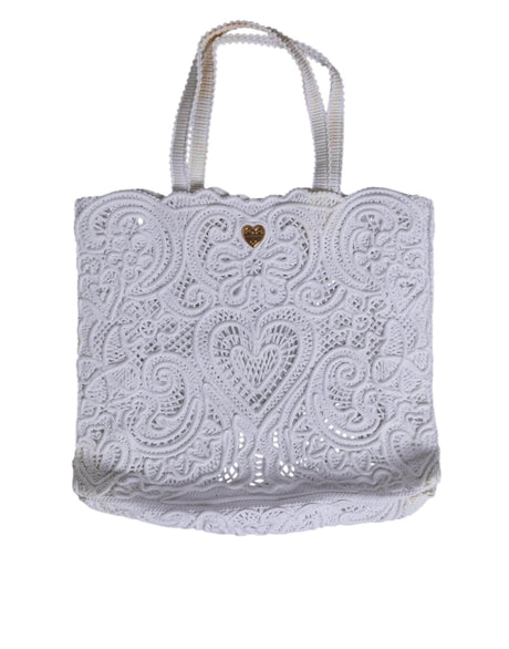 Dolce & Gabbana White Cordonetto Lace Beatrice Tote Shopping Bag - Hilstor