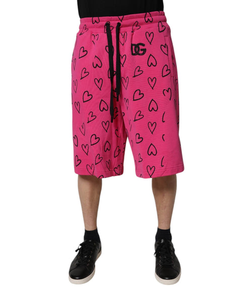 Dolce & Gabbana Pink Cotton Heart Print Bermuda Shorts - Hilstor