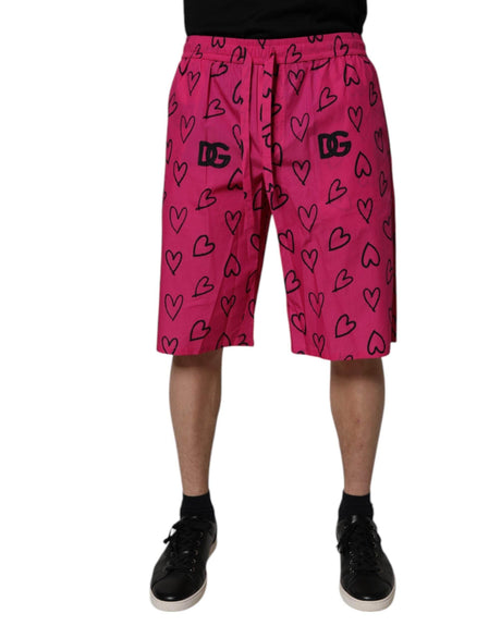 Dolce & Gabbana Pink Cotton Heart Print Bermuda Shorts - Hilstor