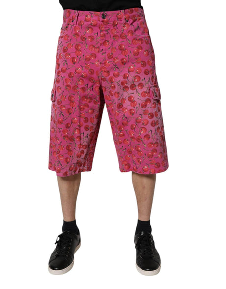 Dolce & Gabbana Pink Cherry Print Cargo Cotton Shorts - Hilstor