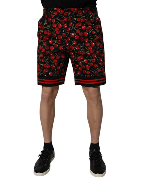 Dolce & Gabbana Black Red Cherry Print Bermuda Cotton Shorts - Hilstor