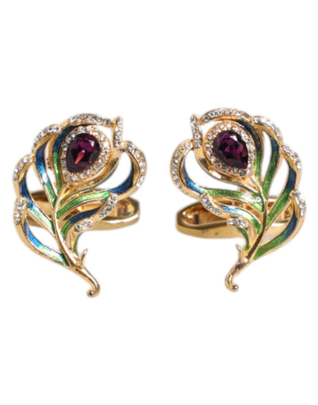 Dolce & Gabbana Multicolor Peacock Feathers 925 Sterling Silver Cufflink - Hilstor