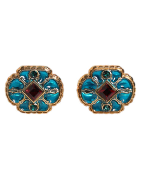 Dolce & Gabbana Gold Brass Blue Enameled Flower Cufflink - Hilstor