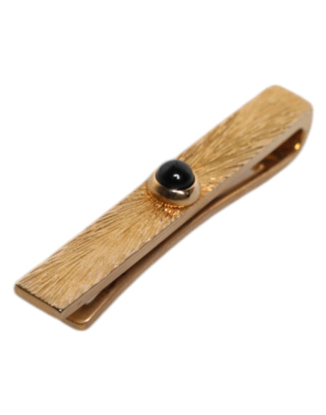 Dolce & Gabbana Black Sapphire Gold Tone Brass Tie Clip Bar - Hilstor