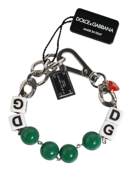 Dolce & Gabbana Silver Tone Brass Bead Dice Logo Embellish Charm Bracelet - Hilstor