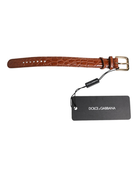 Dolce & Gabbana Brown Textured Leather Gold Metal Buckle Armband - Hilstor