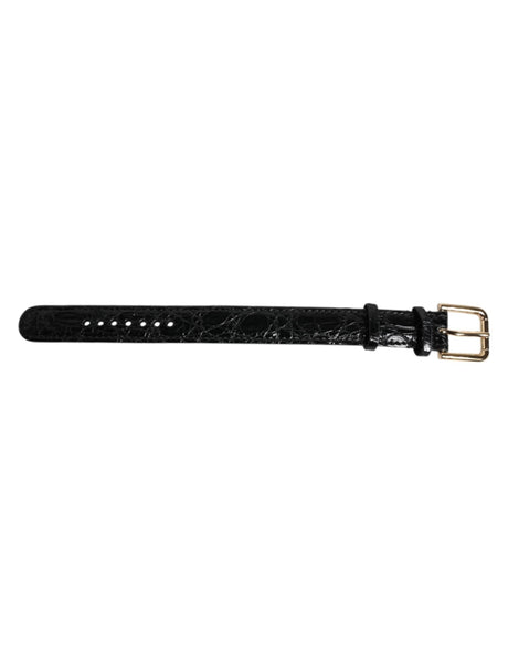 Dolce & Gabbana Black Exotic Leather Gold Tone Metal Buckle Armband - Hilstor