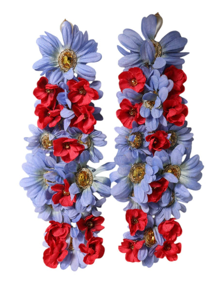 Dolce & Gabbana Gold Tone Brass Floral Crystal Clip On Dangling Earrings - Hilstor