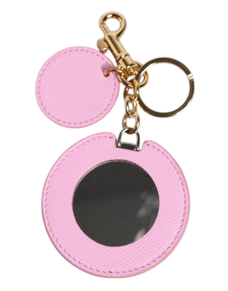 Dolce & Gabbana Pink Calf Leather Gold Metal Logo Print Keyring Keychain - Hilstor