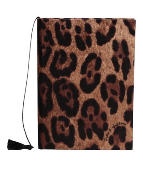 Dolce & Gabbana Brown Black Polyester Leopard Logo Print Small Notebook - Hilstor