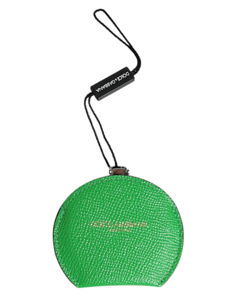 Dolce & Gabbana Green Calfskin Leather Round Logo Hand Mirror Holder - Hilstor