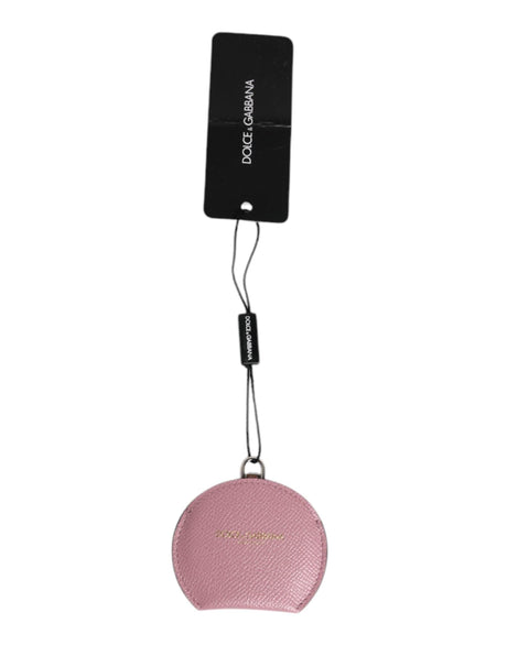 Dolce & Gabbana Pink Calfskin Leather Round Logo Hand Mirror Holder - Hilstor