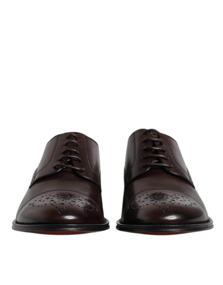 Dolce & Gabbana Maroon Calfskin Leather Derby Men Dress Shoes - Hilstor