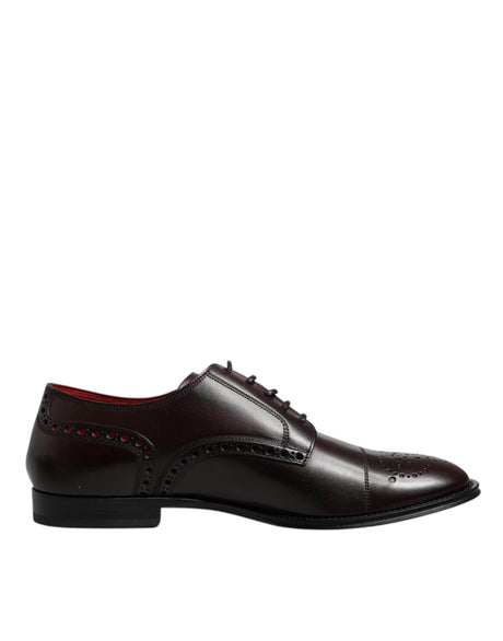 Dolce & Gabbana Maroon Calfskin Leather Derby Men Dress Shoes - Hilstor